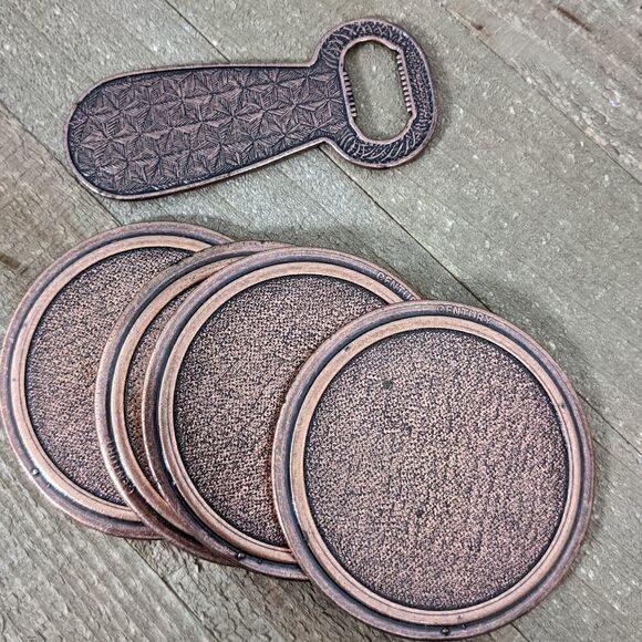 Metal coaster set, copper color vacation souvenir coaster, Barbados coasters - Picture 5 of 7